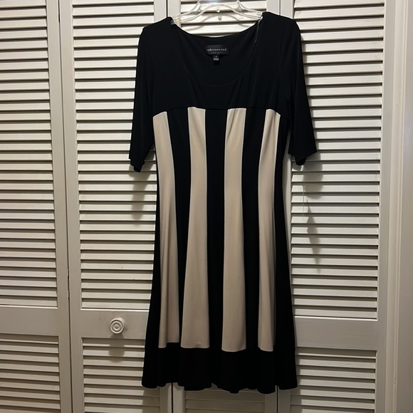 CONNECTED Apparel. Size 12 Black and Khaki vertical panel design dress. - Picture 3 of 3